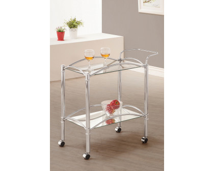 Coaster - 2-Tier Serving Cart With Glass Top in Chrome/Clear