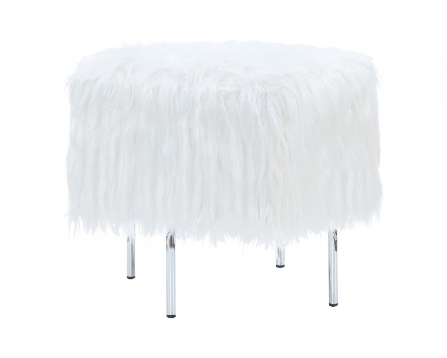 Coaster - Faux Sheepskin Square Ottoman in White