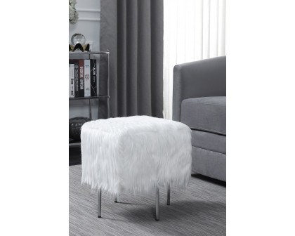 Coaster™ Faux Sheepskin Square Ottoman - White