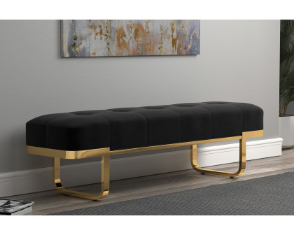 Coaster Tufted Upholstered Bench - Black/Brass