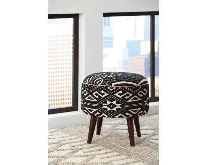 Coaster - Round Upholstered Ottoman in Black/White