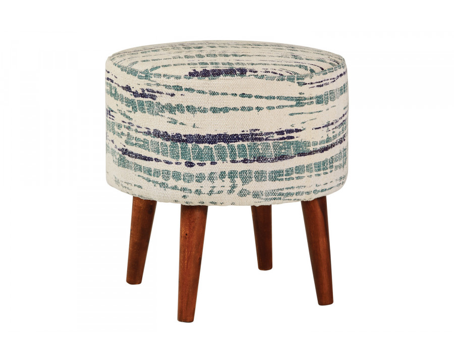 Coaster - Round Accent Stool in Blue/White