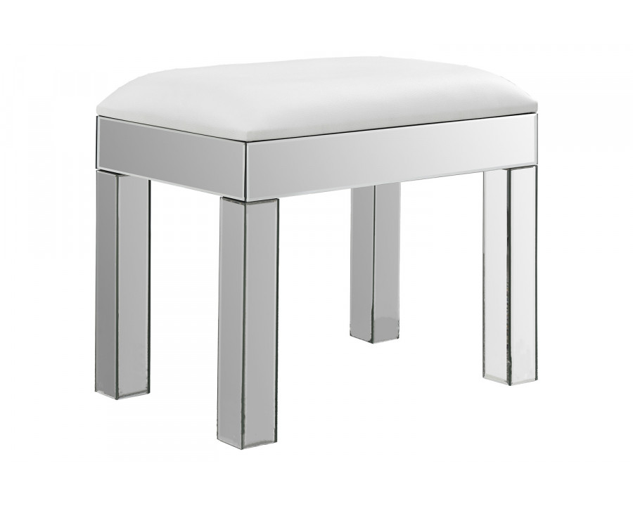 Coaster - Rectangular Upholstered Vanity Stool in White/Mirror