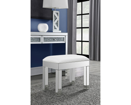 Coaster - Rectangular Upholstered Vanity Stool in White/Mirror