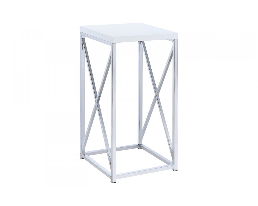 Coaster - Accent Table With X-Cross in Glossy White/Chrome