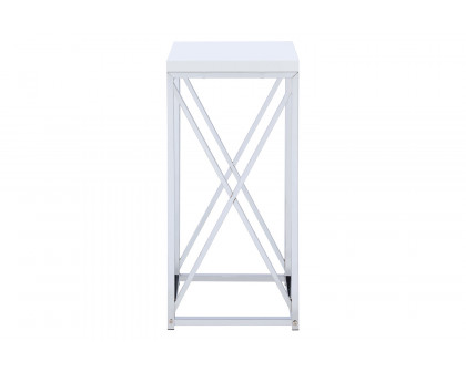 Coaster - Accent Table With X-Cross in Glossy White/Chrome