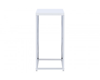 Coaster - Accent Table With X-Cross in Glossy White/Chrome