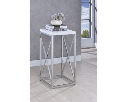 Coaster - Accent Table With X-Cross in Glossy White/Chrome