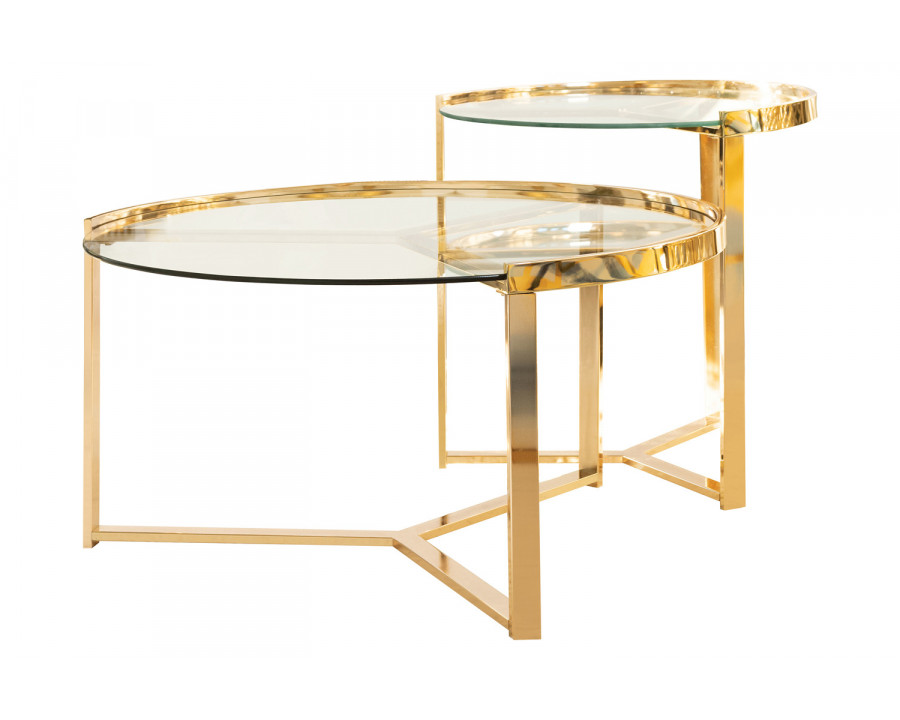 Coaster - 2-Piece Round Nesting Table in Clear/Gold