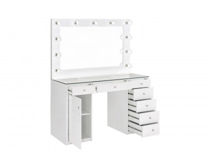 Coaster - 7-Drawer Glass Top Vanity Desk With Lighting in White