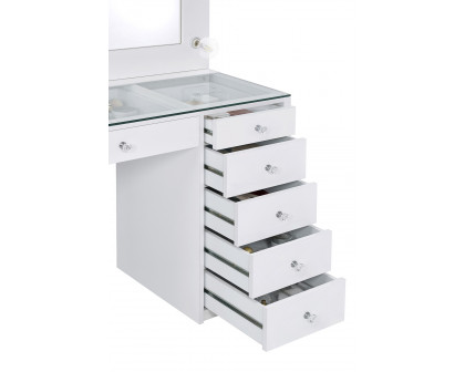 Coaster - 7-Drawer Glass Top Vanity Desk With Lighting in White