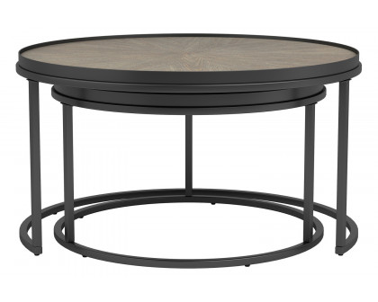 Coaster - 2-Piece Round Nesting Tables in Weathered Elm