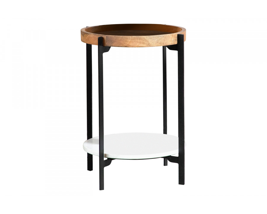 Coaster - Round Accent Table With Marble Shelf in Natural/Black