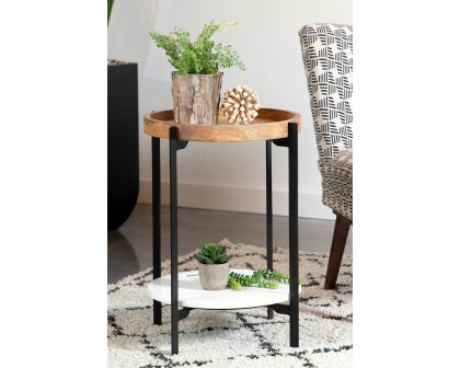 Coaster - Round Accent Table With Marble Shelf in Natural/Black