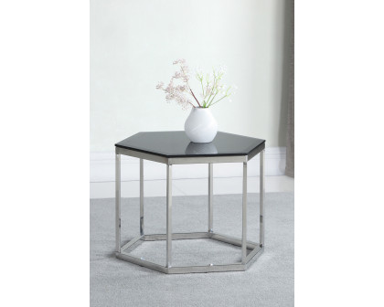 Coaster Hexagon Glass Top Accent Table - Black/Silver