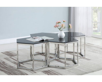 Coaster Hexagon Glass Top Accent Table - Black/Silver