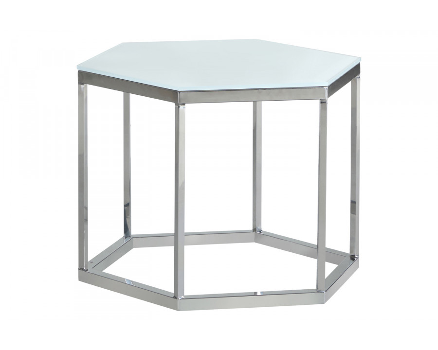 Coaster Hexagon Glass Top Accent Table - White/Silver