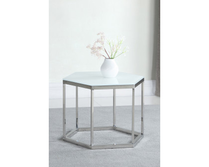 Coaster Hexagon Glass Top Accent Table - White/Silver