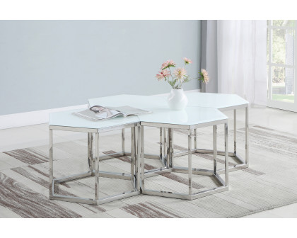 Coaster Hexagon Glass Top Accent Table - White/Silver