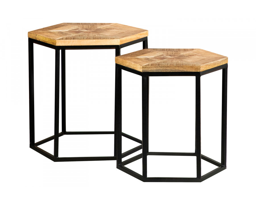 Coaster - 2-Piece Hexagon Nesting Tables in Natural/Black