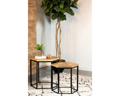 Coaster - 2-Piece Hexagon Nesting Tables in Natural/Black