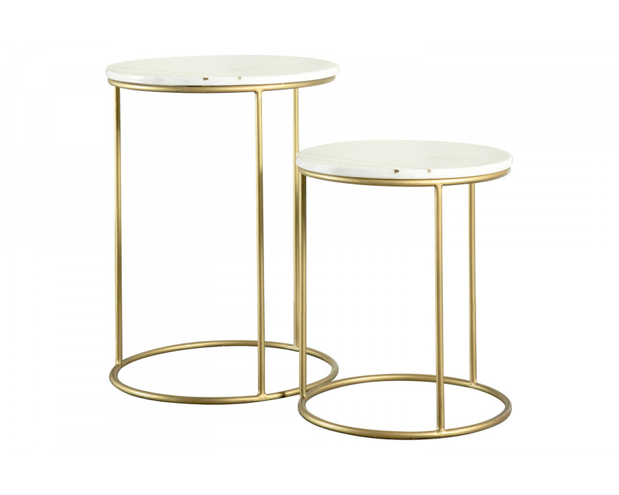 Coaster - 2-Piece Round Marble Top Nesting Tables in White/Gold