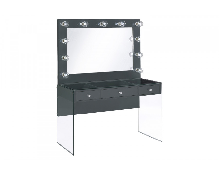 Coaster - 3-Drawer Vanity Desk With Lighting in Mirror Gray High Gloss