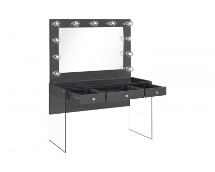 Coaster - 3-Drawer Vanity Desk With Lighting in Mirror Gray High Gloss