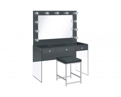 Coaster - 3-Drawer Vanity Desk With Lighting in Mirror Gray High Gloss