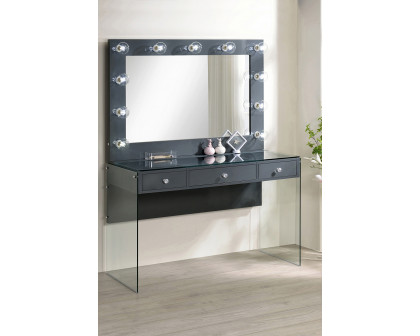 Coaster - 3-Drawer Vanity Desk With Lighting in Mirror Gray High Gloss