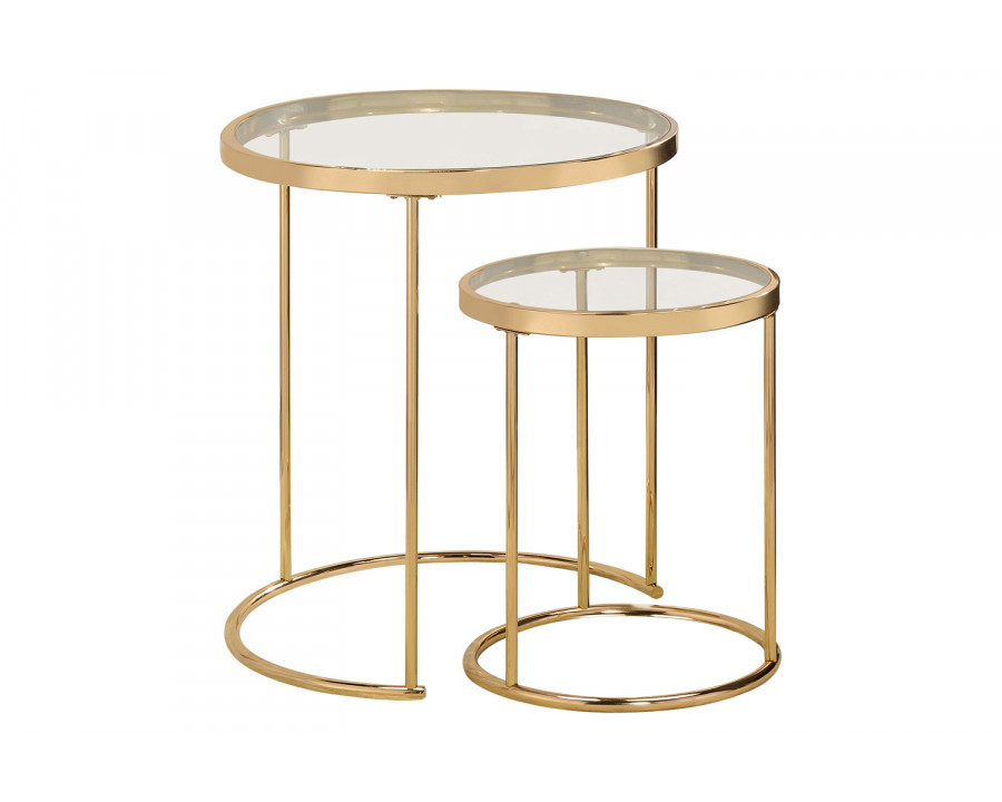 Coaster - 2-Piece Round Glass Top Nesting Tables in Gold