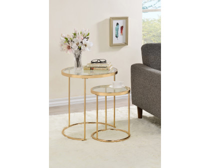 Coaster - 2-Piece Round Glass Top Nesting Tables in Gold