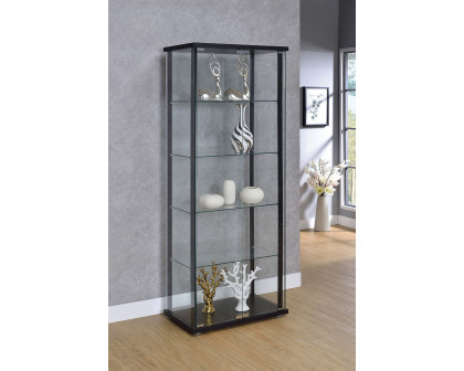 Coaster - 5-Shelf Glass Curio Cabinet in Black/Clear