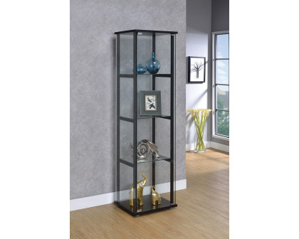 Coaster - 4-Shelf Glass Curio Cabinet in Black/Clear