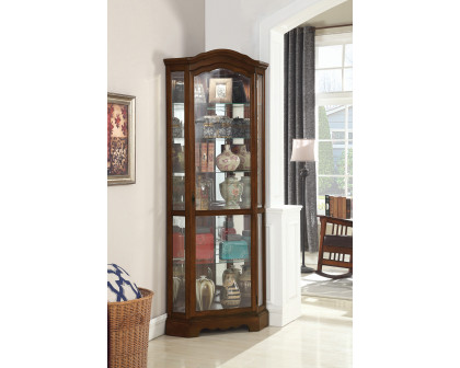 Coaster - 6-Shelf Corner Curio Cabinet in Burnished Brown