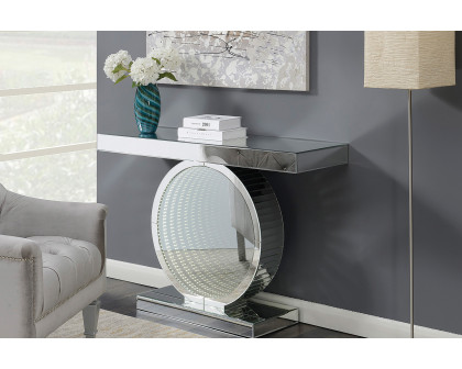 Coaster - Rectangular Console Table With Circular Base in Clear Mirror