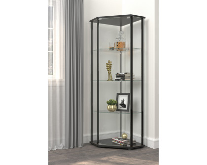 Coaster - Glass Shelf Curio Cabinet in Clear/Black