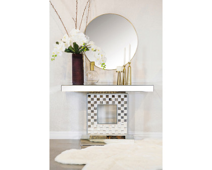 Coaster - Checkerboard Square Base Console Table in Silver