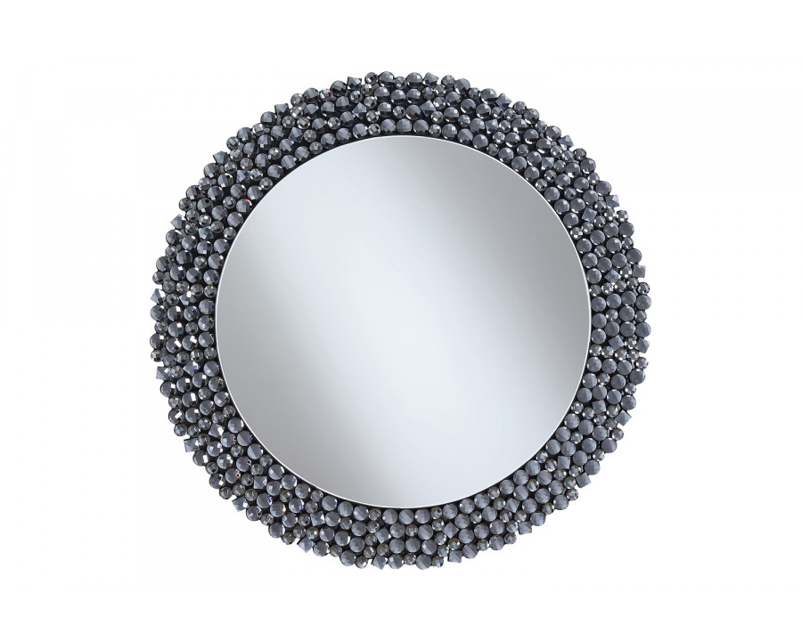 Coaster - Round Wall Mirror With Textural Frame in Gray