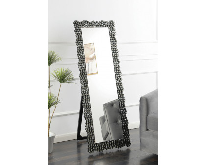 Coaster - Textural Frame Cheval Floor Mirror in Silver/Smoky Gray