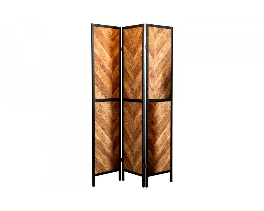 Coaster - Herringbone Pattern 3-Panel Screen in Rustic Tobacco/Black