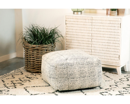 Coaster - Square Upholstered Floor Pouf in Cream/Black