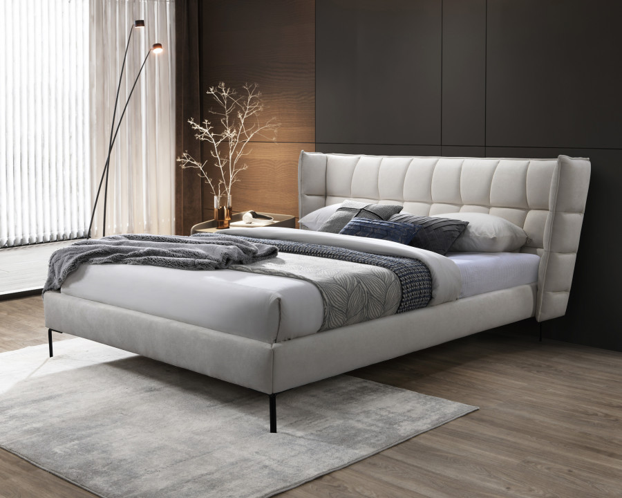 Contempo Beba Upholstered King Size Bed - Off White, Fabric