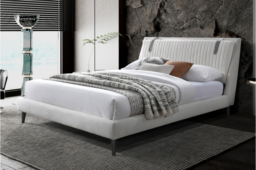 Contempo™ Camila Upholstered King Size Bed - Off White/Sand, Fabric/Polyurethane