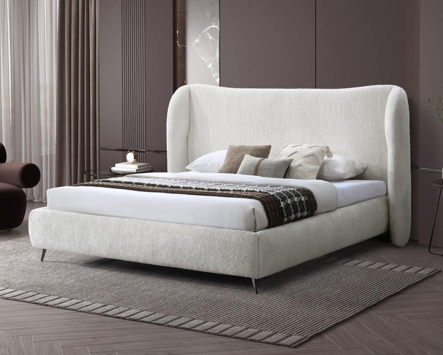 Contempo Lucia Upholstered King Size Bed - Beige, Fabric