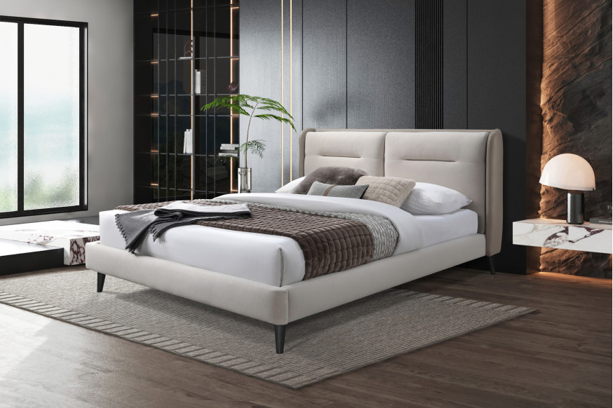 Contempo™ Serena Upholstered King Size Bed - Off White/Frost, Fabric/Polyurethane