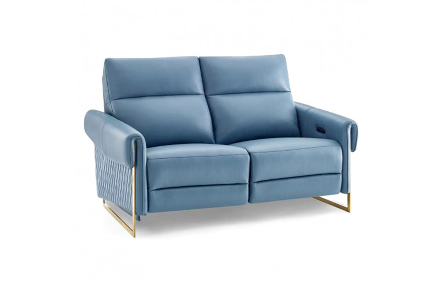 Creative™ Alice Loveseat with Two Recliners - Blue, Leather