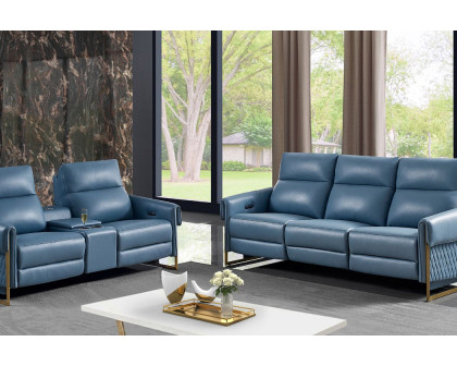 Creative™ Alice Loveseat with Two Recliners - Blue, Leather