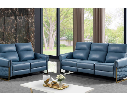 Creative Alice Sofa with Two Recliners - Blue, Leather