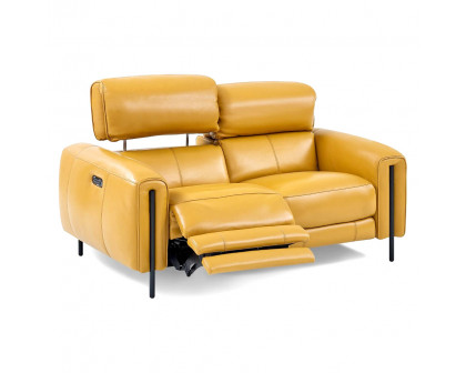 Creative Charm Loveseat with Two Recliners - Honey Yellow, Leather